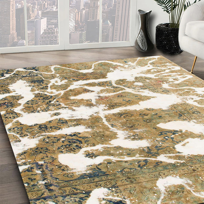 Abstract Desert Sand Beige Modern Rug in Family Room, abs1241