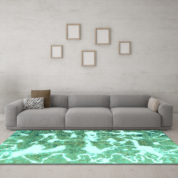 Machine Washable Abstract Turquoise Modern Area Rugs in a Living Room,, wshabs1241turq