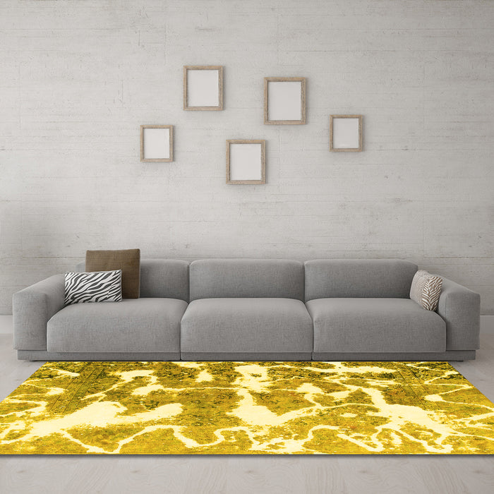 Machine Washable Abstract Yellow Modern Rug in a Living Room, wshabs1241yw