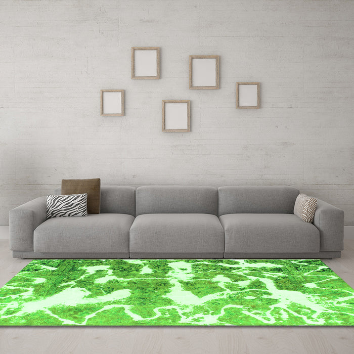 Machine Washable Abstract Green Modern Area Rugs in a Living Room,, wshabs1241grn