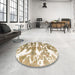 Round Machine Washable Abstract Desert Sand Beige Rug in a Office, wshabs1241