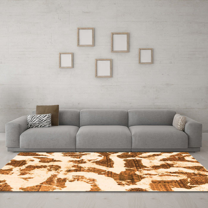 Machine Washable Abstract Orange Modern Area Rugs in a Living Room, wshabs1242org
