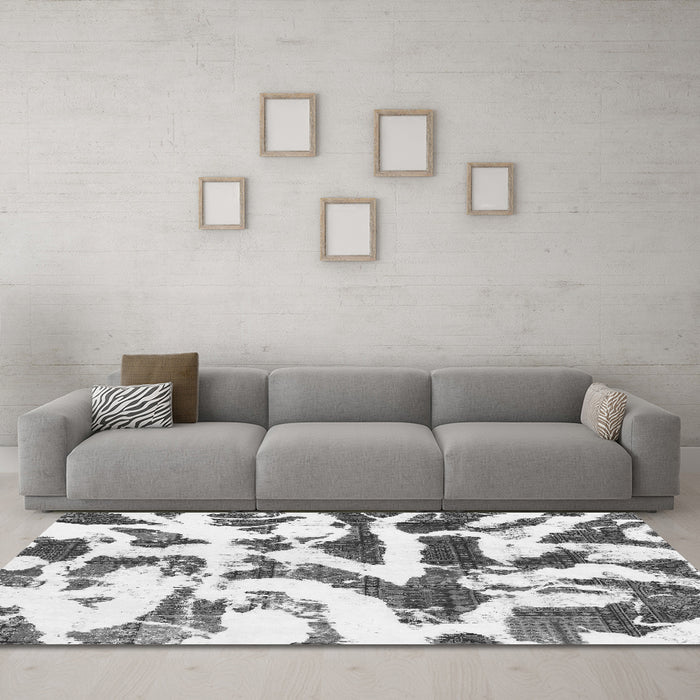 Machine Washable Abstract Gray Modern Rug in a Living Room,, wshabs1242gry
