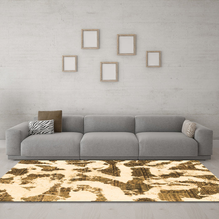 Machine Washable Abstract Brown Modern Rug in a Living Room,, wshabs1242brn