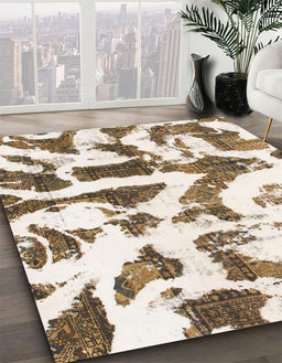 Abstract Champagne Beige Modern Rug in Family Room, abs1242