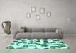 Machine Washable Abstract Turquoise Modern Area Rugs in a Living Room,, wshabs1242turq