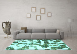Machine Washable Abstract Turquoise Modern Area Rugs in a Living Room,, wshabs1242turq