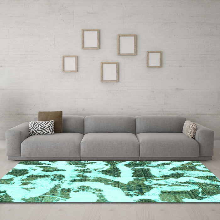 Machine Washable Abstract Turquoise Modern Area Rugs in a Living Room,, wshabs1242turq