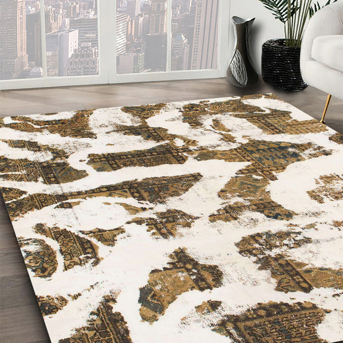 Abstract Champagne Beige Modern Rug in Family Room, abs1242
