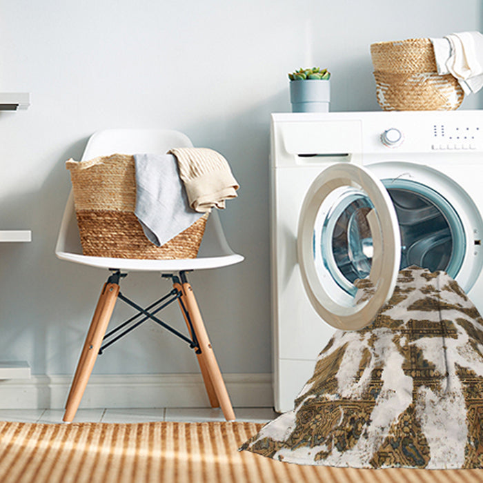 Machine Washable Abstract Champagne Beige Rug in a Washing Machine, wshabs1242