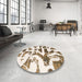 Round Machine Washable Abstract Champagne Beige Rug in a Office, wshabs1242