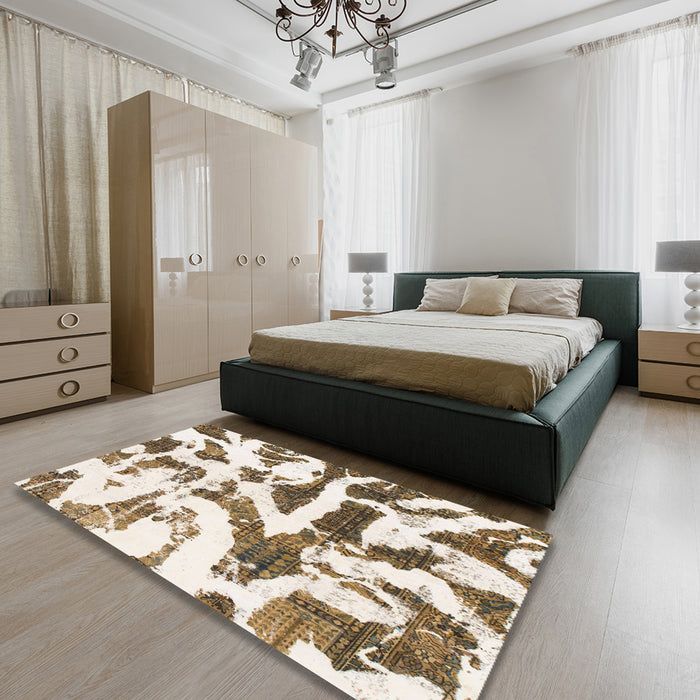Abstract Champagne Beige Modern Rug in a Bedroom, abs1242