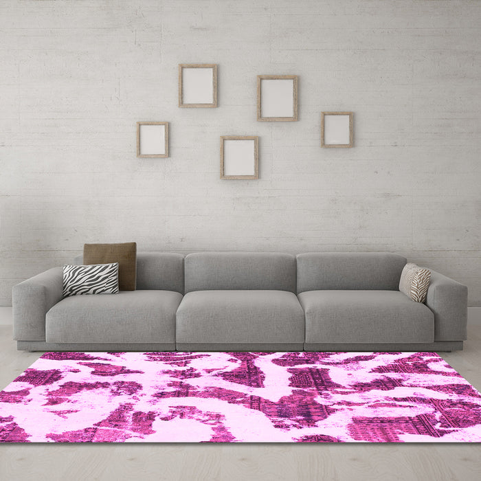 Machine Washable Abstract Pink Modern Rug in a Living Room, wshabs1242pnk