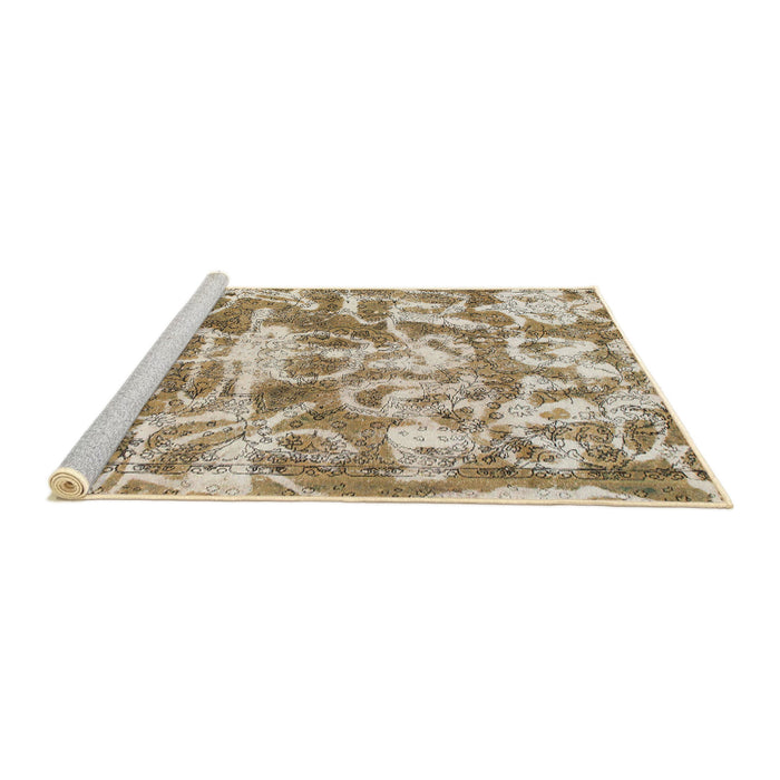 Sideview of Machine Washable Abstract Dark Gold Brown Rug, wshabs1243