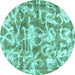 Round Machine Washable Abstract Turquoise Modern Area Rugs, wshabs1243turq