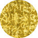 Round Machine Washable Abstract Yellow Modern Rug, wshabs1243yw