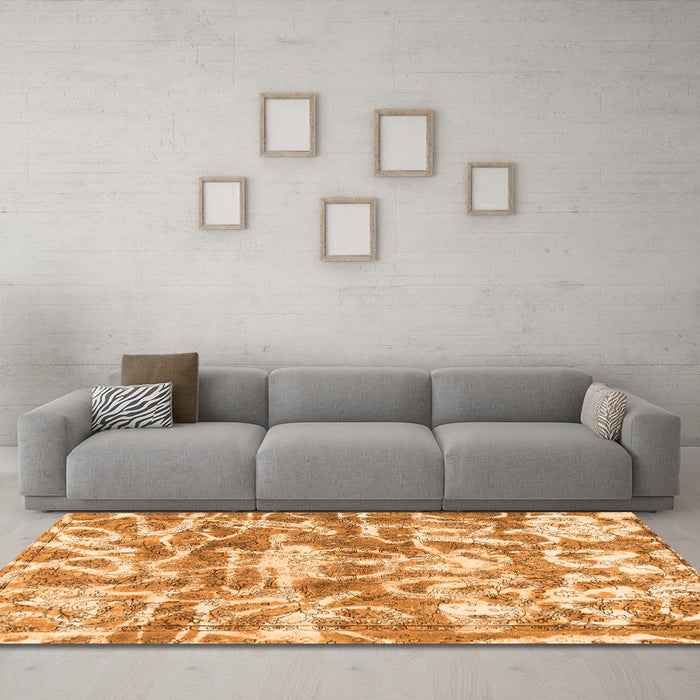 Machine Washable Abstract Orange Modern Area Rugs in a Living Room, wshabs1243org