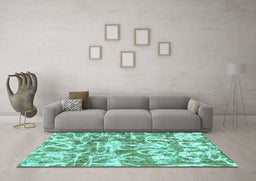 Machine Washable Abstract Turquoise Modern Area Rugs in a Living Room,, wshabs1243turq