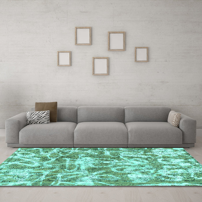 Machine Washable Abstract Turquoise Modern Area Rugs in a Living Room,, wshabs1243turq