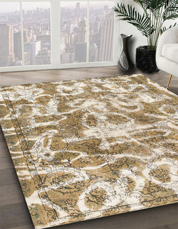 Abstract Dark Gold Brown Modern Rug in Family Room, abs1243