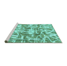 Sideview of Machine Washable Abstract Turquoise Modern Area Rugs, wshabs1243turq