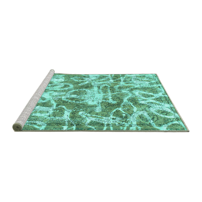 Sideview of Machine Washable Abstract Turquoise Modern Area Rugs, wshabs1243turq