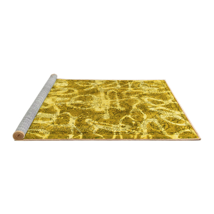Sideview of Machine Washable Abstract Yellow Modern Rug, wshabs1243yw
