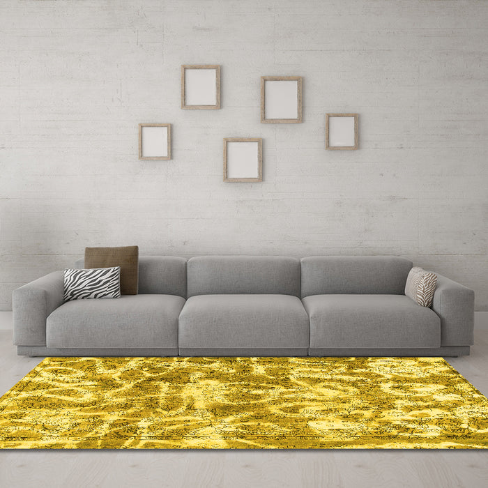 Machine Washable Abstract Yellow Modern Rug in a Living Room, wshabs1243yw