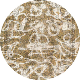 Round Abstract Dark Gold Brown Modern Rug, abs1243