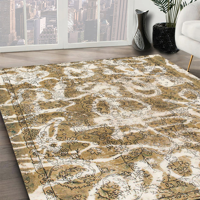 Abstract Dark Gold Brown Modern Rug in Family Room, abs1243