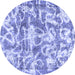 Round Machine Washable Abstract Blue Modern Rug, wshabs1243blu