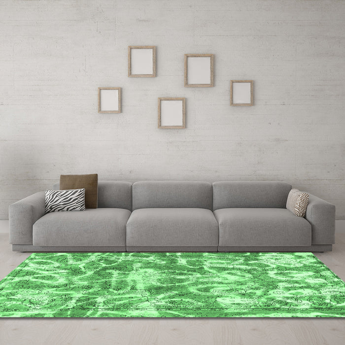 Machine Washable Abstract Emerald Green Modern Area Rugs in a Living Room,, wshabs1243emgrn