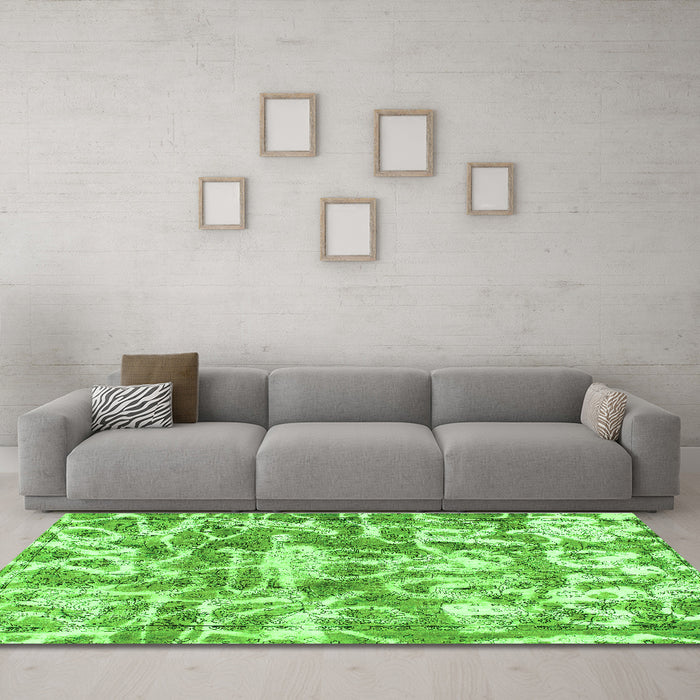 Machine Washable Abstract Green Modern Area Rugs in a Living Room,, wshabs1243grn