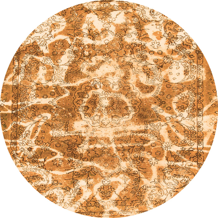Round Machine Washable Abstract Orange Modern Area Rugs, wshabs1243org