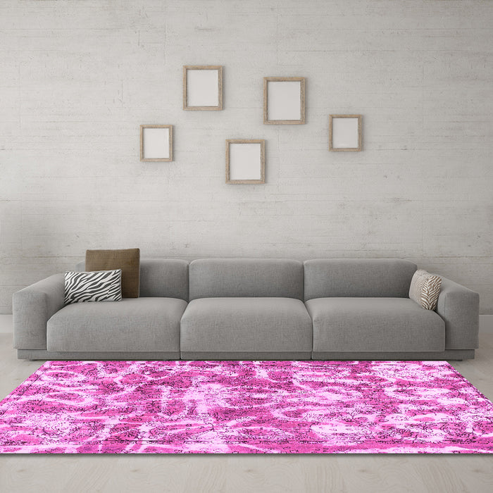 Machine Washable Abstract Pink Modern Rug in a Living Room, wshabs1243pnk