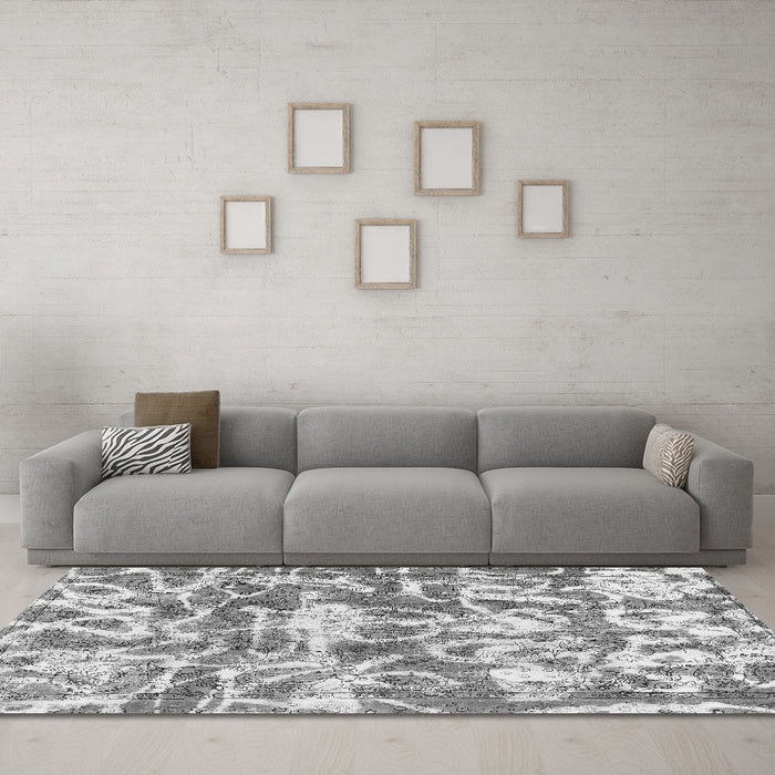 Machine Washable Abstract Gray Modern Rug in a Living Room,, wshabs1243gry