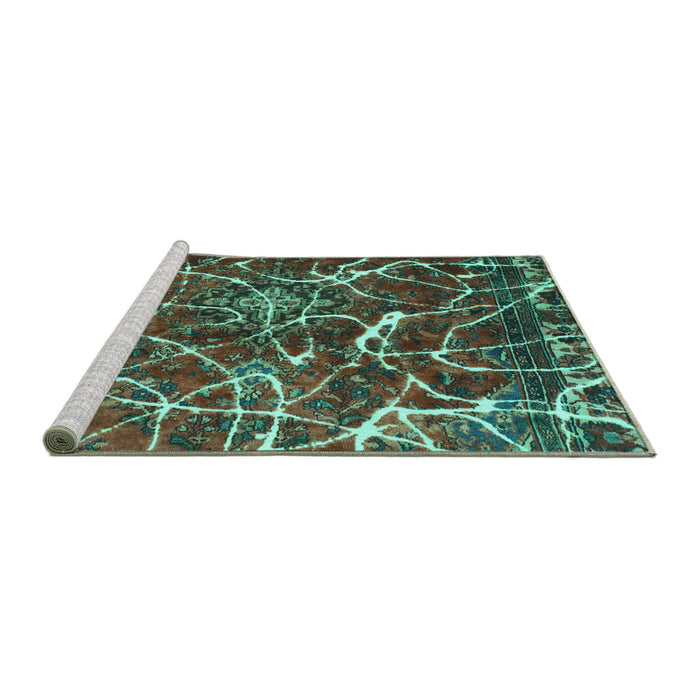 Sideview of Machine Washable Abstract Turquoise Modern Area Rugs, wshabs1244turq