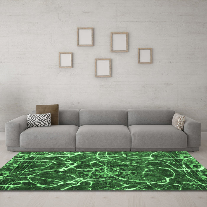 Machine Washable Abstract Emerald Green Modern Area Rugs in a Living Room,, wshabs1244emgrn