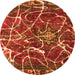 Round Machine Washable Abstract Orange Modern Area Rugs, wshabs1244org