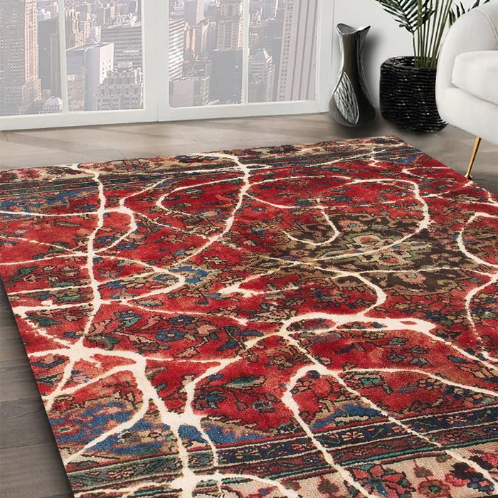 Abstract Dark Almond Brown Modern Rug in Family Room, abs1244