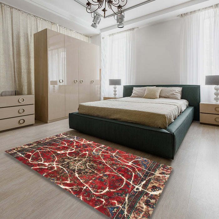 Abstract Dark Almond Brown Modern Rug in a Bedroom, abs1244