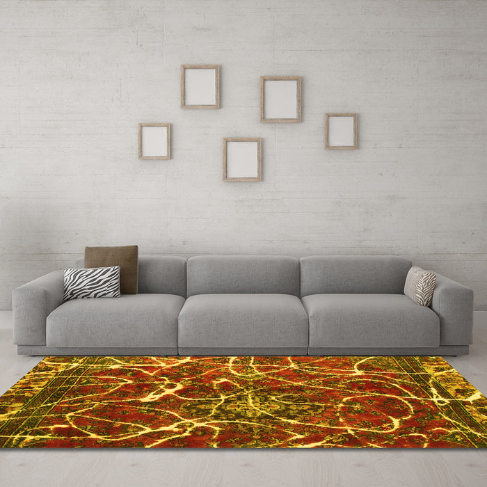Machine Washable Abstract Yellow Modern Rug in a Living Room, wshabs1244yw