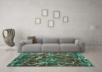 Machine Washable Abstract Turquoise Modern Rug, wshabs1244turq