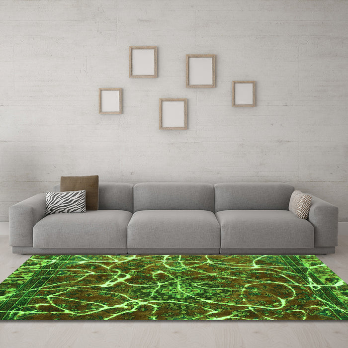 Machine Washable Abstract Green Modern Area Rugs in a Living Room,, wshabs1244grn