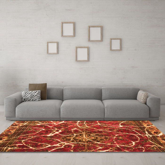 Machine Washable Abstract Orange Modern Area Rugs in a Living Room, wshabs1244org
