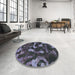 Round Abstract Slate Blue Grey Modern Rug in a Office, abs1245