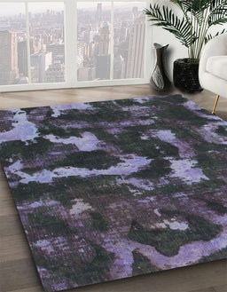 Machine Washable Abstract Slate Blue Grey Blue Rug in a Family Room, wshabs1245