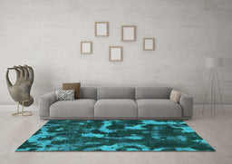 Machine Washable Abstract Turquoise Modern Area Rugs in a Living Room,, wshabs1245turq