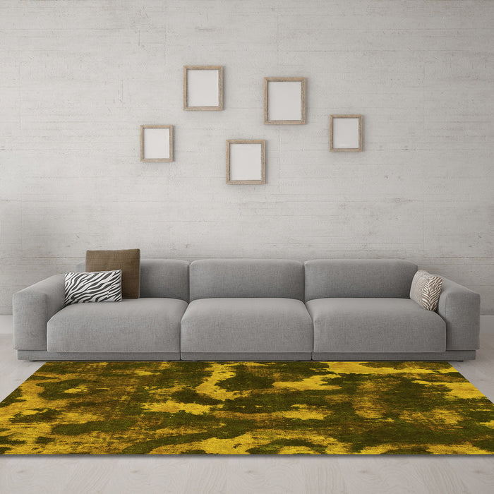 Machine Washable Abstract Yellow Modern Rug in a Living Room, wshabs1245yw
