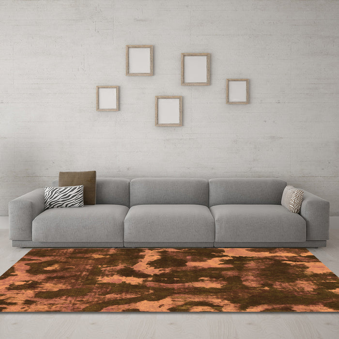 Machine Washable Abstract Orange Modern Area Rugs in a Living Room, wshabs1245org